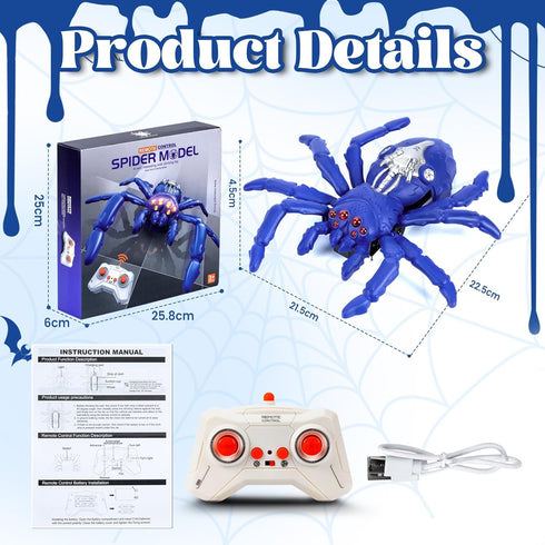 Nurcazo 3+, Wall Climbing Spider Remote Control Toy, RC Creepy Crawly Spider with LED Red Eyes, Climbs Walls