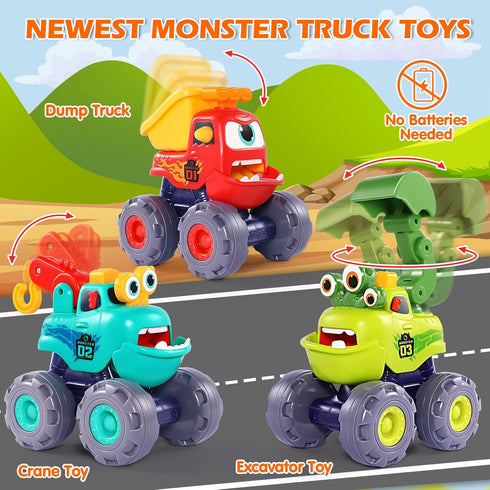 1 2 3 1-3, 1st 1 2 3 OCATO Monster Truck Toys for Year Old Boy Birthday Gift, Construction Toys Pull Back Cars