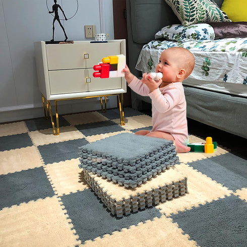 12 0.6" 12 (11.8", pcs Thickened Plush Interlocking Floor Mat Thick- Fluffy Square Tiles with Edgings Soft Anti-Slip