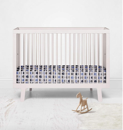 Bacati Elephant Blue, Navy, Grey - 100% Cotton Boys Universal Baby Crib or Toddler Bed Fitted Sheet