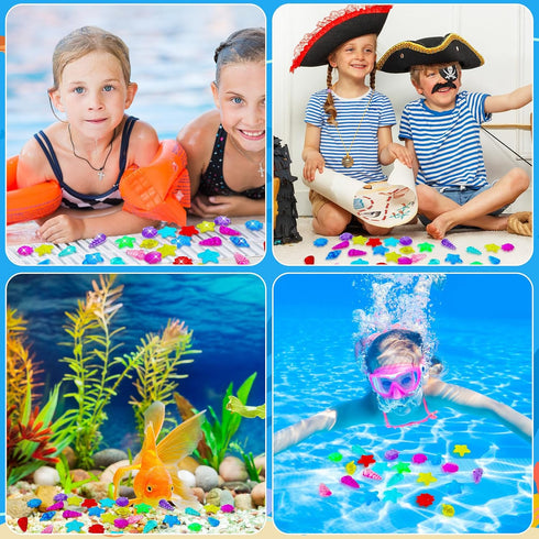 100 MARFOREVER Pcs Toy Gems Pirate Treasure Jewels, Acrylic Dive Gems Bling Diamonds Fake Seashells Plastic Gemstone