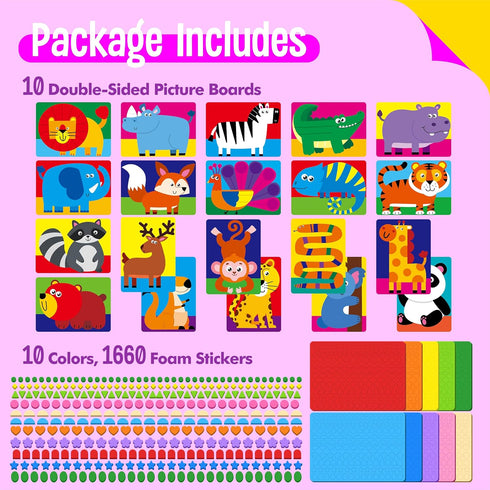 20 1660 10 SpriteGru Foam Sticker Art Activity, Wild Animal Art Boards with Foam Stickers in Colors, Funny DIY Activity