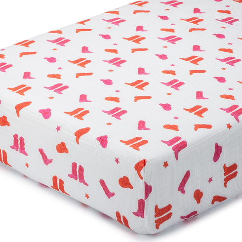 LollyBanks Fitted Crib Sheets for Girls, Soft 100% Cotton Western Baby Girl