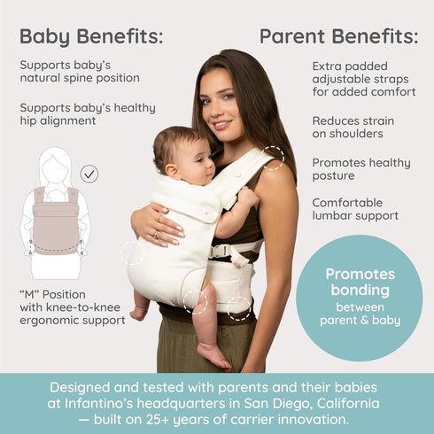 7-40 lbs, Infantino Honey Blossom Baby Carrier, Ergonomic Infant to Toddler Carrier, Hip Healthy M Position Support