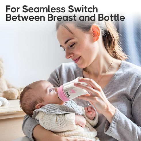 0+ 5oz (Pack 4)) YOHKOH Glass Baby Bottles with Slow Flow Nipple, Newborn Anti-Colic Baby Bottles for Months, Wide Neck