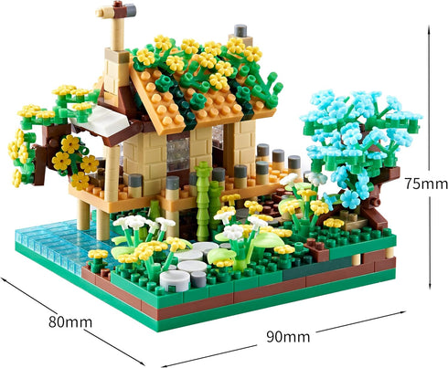Four Seasons Cherry Blossom Micro Building Blocks Mini Sets, 4 Kits Tree House Flowers & Plants for Adults and Kids