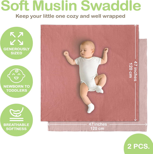 100% 47 47 Inch Cozy Organic Cotton Muslin Baby Blanket - x Breathable Muslin Baby Girl Blanket, Hypoallergenic