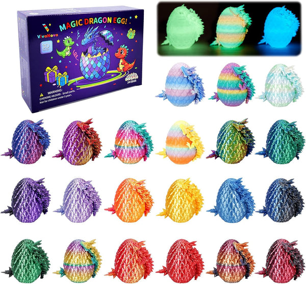 VivaNova 24 Pack 3D Printed Dragon Eggs, Surprise Eggs with Articulated Mini Dragons