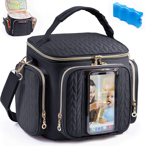 SFYBYHEART Breastmilk Cooler Travel Bag with Ice Pack for 6 Baby Bottles