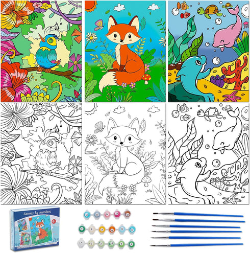 Volmop 3 Pack Paint by Numbers for Kids Ages 8-12 - 10 * 8" Color by Number Framed Canvas with Paints