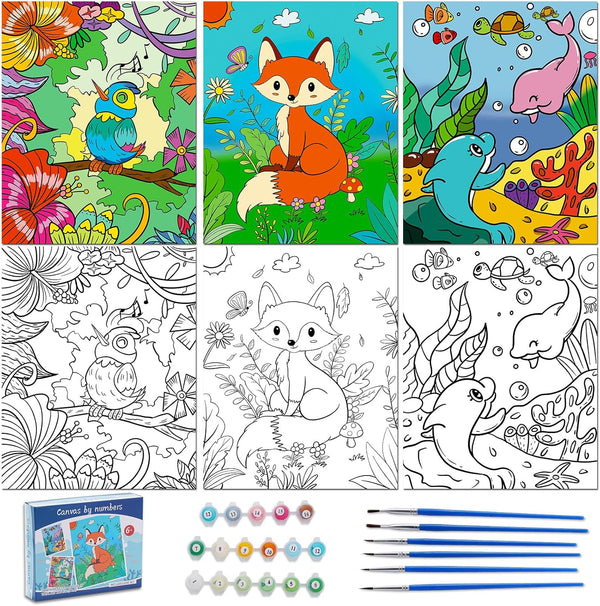 Volmop 3 Pack Paint by Numbers for Kids Ages 8-12 - 10 * 8" Color by Number Framed Canvas with Paints