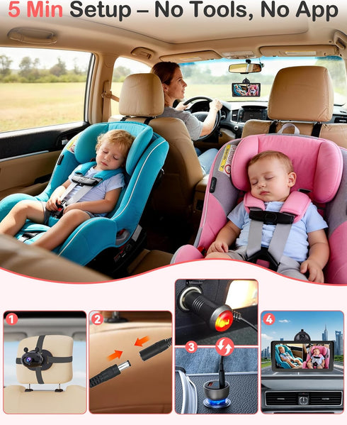 Wkzay 1080P 2-Kids: 6.9 Inch 2 5-Mins 360 HD Dual Baby Car Camera for Split Display with Night Vision Carseat Cameras