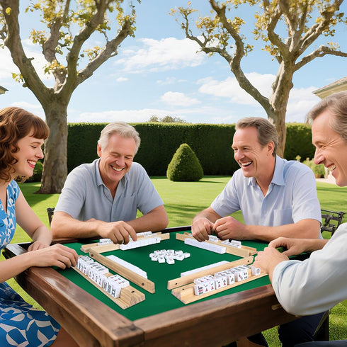 Set 4 Upgraded Mahjong Racks with Pushers, of Trays for American Mahjong Games, Wooden Holders for Mahjong, Dominoes