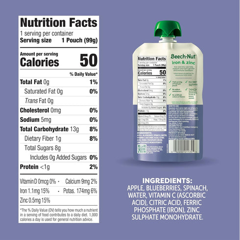 Pack, 3.5 oz (18 Pack) Beech-Nut Baby & Toddler Food Pouches Variety Protein & Fiber/Iron & Zinc/Prebiotic Fiber Fruit