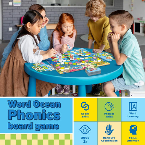 Broytain 4-6, Word Ocean Phonics Board Game for Kids, Educational Learning Board Game for Boys and Girls, Reading