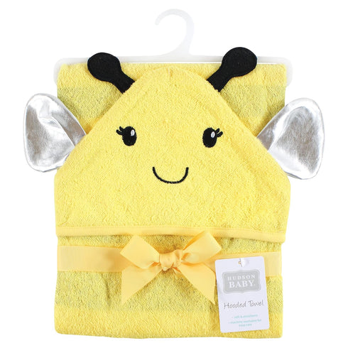Hudson Baby Unisex Cotton Hooded Towel in Yellow Bee - One Size