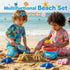 Cozycharm Set 3 Summer Beach Sand Toys for Toddlers, Portable Travel Beach Toys with Collapsible Bucket, Shovel, Rake