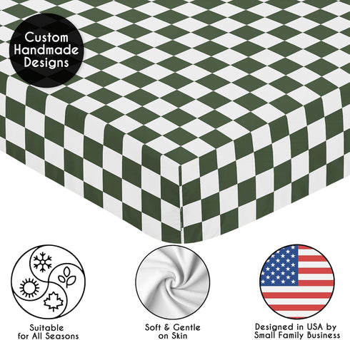 Sweet Jojo Designs Fitted Baby Crib Sheets (Green Gingham Checkered) for Boys or Girls, Infant Nursery, Toddler Room