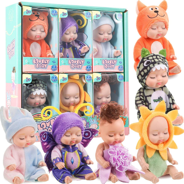 Hanaive 6 Pcs Mini Baby Dolls, 4 Inch Lifelike Realistic Dolls, Cute Mini Reborn Dolls for Girls Toddlers Birthday Gifts