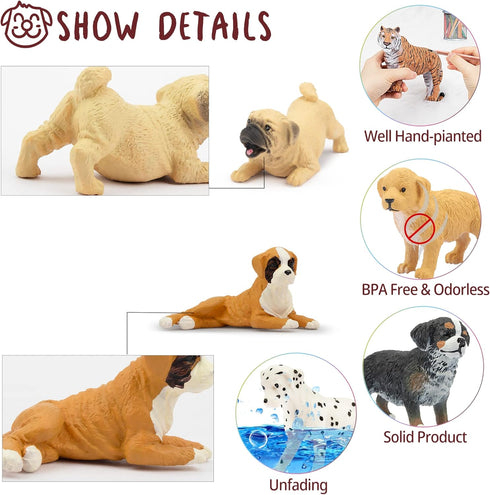 Toymany 12PCS Mini Dog Figurines Playset, Realistic Detailed Plastic Puppy Figures, Hand Painted Tiny Dogs
