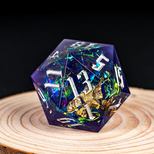 Cusdie Single D20 DND Dice: 33mm Handcrafted Polyhedral Dice with Sharp Edges and Glitter Foil