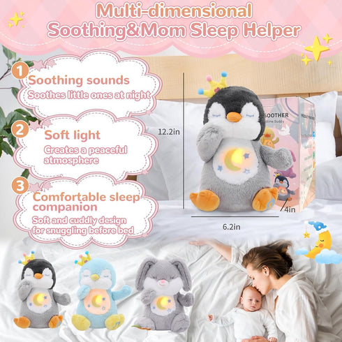 4 Breathing Stuffed Animal, Soothe Snuggle Penguin Plush for Anxiety Adults and Kids, Volume Control, Machine Washable