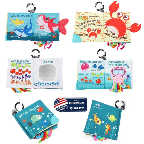 0-6, 6-12,12-18 Fish Baby Books Toys, Touch Feel Cloth Crinkle Books for Babies,Baby Infant Toys Months,Early Learning