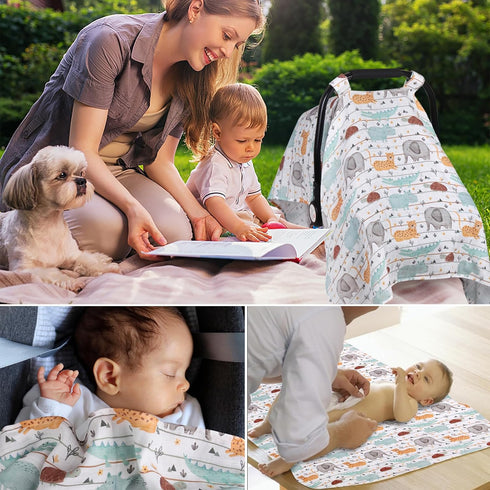 Metplus Muslin Carseat Cover for Babies, Lightweight Breathable Infant Carrier Cover for Girls & Boys
