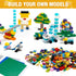 595 Pieces Building Bricks - Building Bulks Blocks with 4 Packs 5" x 5" Stackable Plates, 46PCS Wheel Accessory