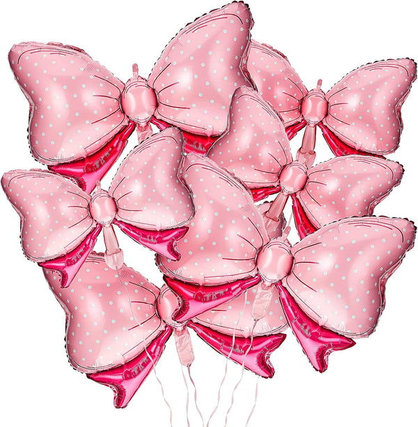 Hicarer 6 Pcs Pink Bow Balloon, 35 Inch and 15 Inch Polka Dot Foil Balloons for Birthday Wedding Theme Party