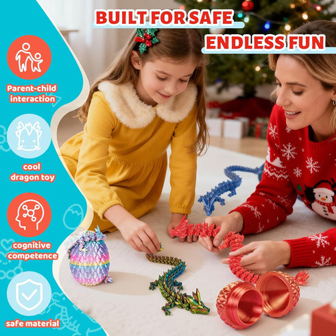 12" 3D 3D 5-7 4-6 8-12 Cessfle Prefilled Easter Eggs with Printed Dragons Inside, Printer Articulated Crystal Fidget
