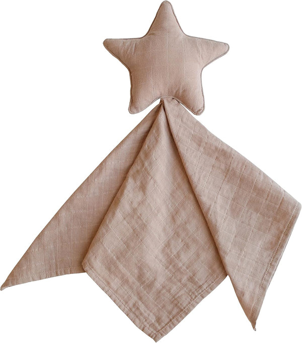 mushie Star Security Blanket, Baby Lovey, 100% Organic Muslin Cotton - Natural