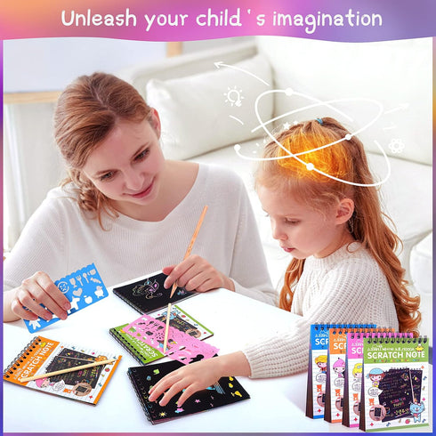 POKONBOY 24 Pack Rainbow Scratch Paper Notebooks, Scratch Note Pads for Kids, Art Party Supplies for Boys and Girls