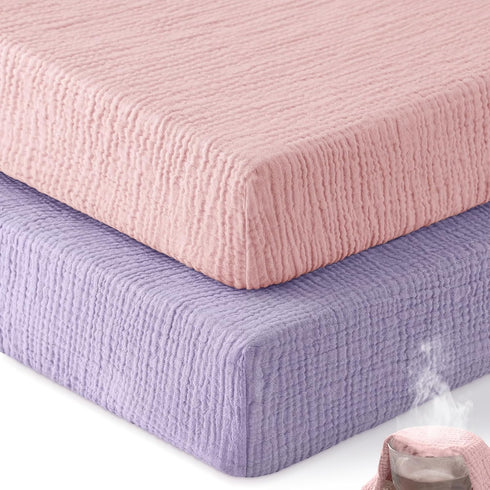 Unnivoll Muslin Crib Sheets for Boys Girls, 100% Cotton Fitted Crib Sheet