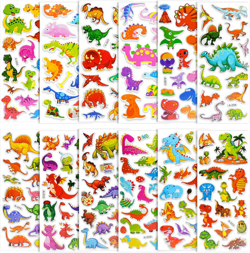 BEESTECH 24 Sheets Dinosaur Stickers for Kids, 450+ Teacher Reward Stickers, Potty Chart Training, Party Favor Supplies