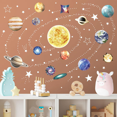 Glow in The Dark Stars and Planets for Ceiling, Glow Solar System Wall Stickers, Space Wall Decals for Kids Boys Room