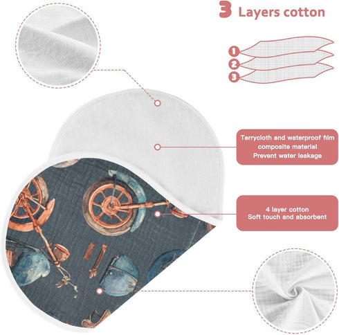 Mazeann 2 Pack Vintage Motorcycle Burp Cloths Baby Boys Girls Absorbent Soft Cotton Burping Cloths Rags