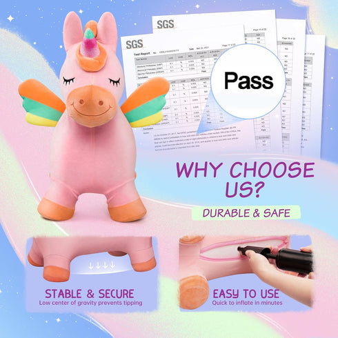 18 2 3 4 5 6 Bouncy Horse Unicorn Toys, Inflatable Bouncing Animal Hopping Toys, Outdoor Indoor Ride on Bouncer, Boys
