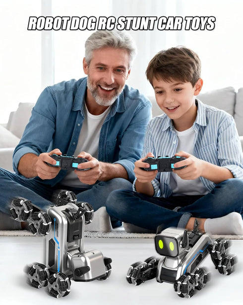 2.4Ghz 6-12 HuiJuKeJi Interactive Robot Dog RC Stunt Car, Gesture Sensing & Remote Control Cars, Mecanum Wheels, LED