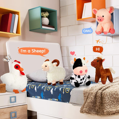 5 Pack Farm Plush Animals Set - 10 Inches Soft Stuffed Barnyard Animals Toy for Birthday Party Decoration Supplies