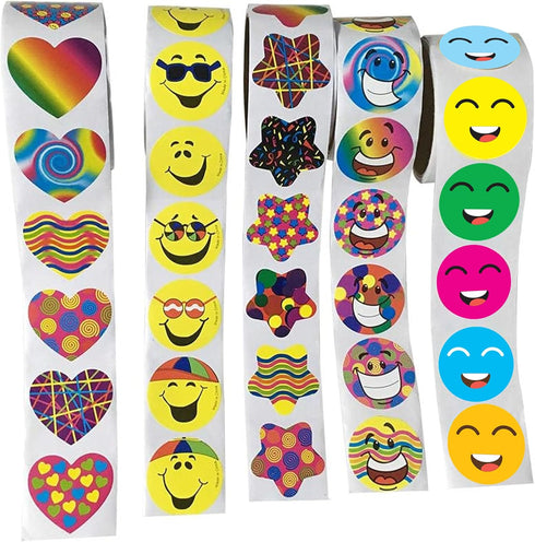 Sticker Roll, 5 Rolls of Back to School Sticker Party Supplies, 500 Stickers for Kids Teachers