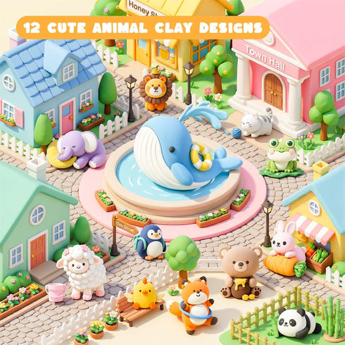 55 Shuttle Art Air Dry Clay for Kids - Zoo Town, PCS Modeling Clay Kit with Sculpting Tools and Tutorials, Safe