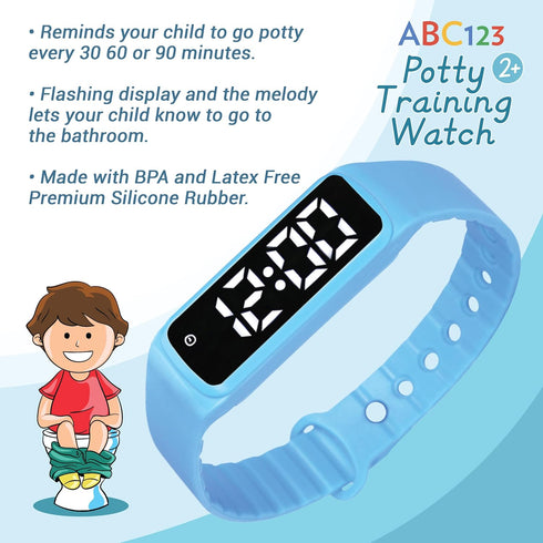 ABC123 Potty Training Watch - Baby Reminder Water Resistant Timer for Toilet Training Kids & Toddlers (Blue)
