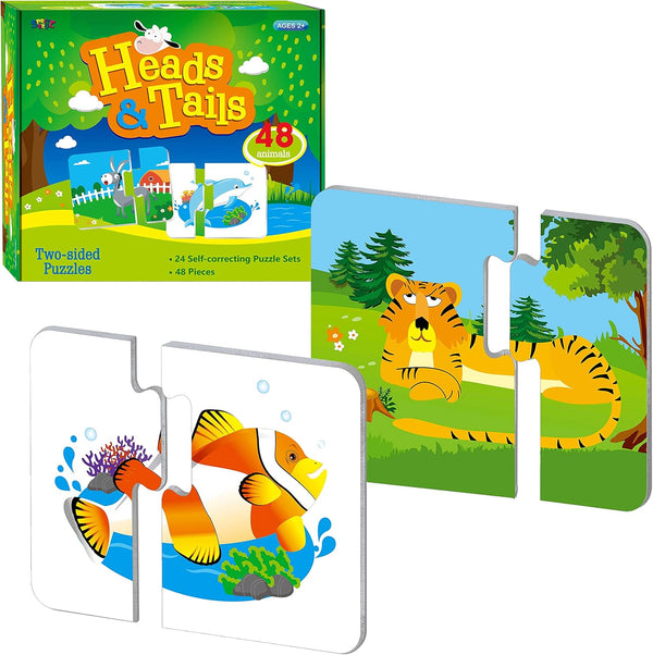 48 Animal Matching Puzzles with Error-Correction Mechanism - Perfect for Preschool Learning (24 Blocks)
