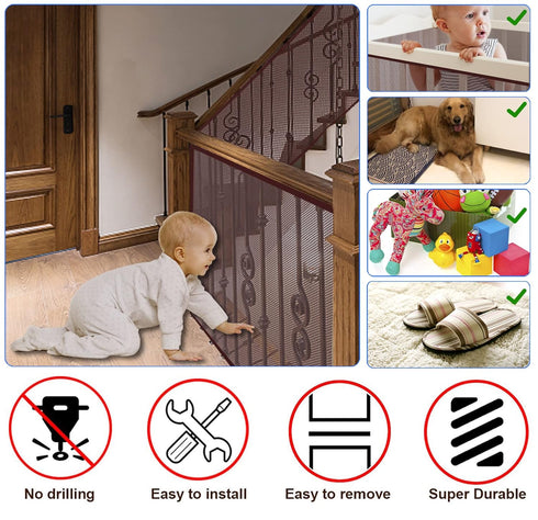 JIFTOK Baby Gate for Stairs - 10ft L x 2.66ft H Mesh Netting Safety Net for Kids, Pets, Indoor & Outdoor (Brown)