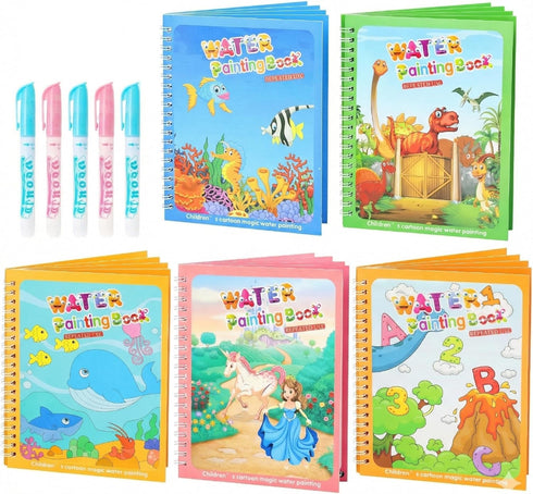 CMTOOP 5 Pack Reusable Water Coloring Book for Toddlers, Water Doodle Book Toys,