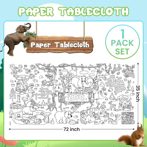 Poster,35x72Inch Drunze Giant Coloring Zoo Animal Activity Drawing Paper Coloring Table Cover,DIY Zoo Poster Table