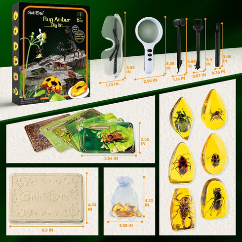 GobiDex Amber Dig Kit, Excavate 6 Insects Specimens, STEM Geographic Educational Bugs Toys for Kids Age 6-12