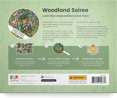 Woodland Soiree by Evermade - Hidden Message Mystery Jigsaw Puzzle, 1000 Pieces, 20'' x 28'' Frameable Art