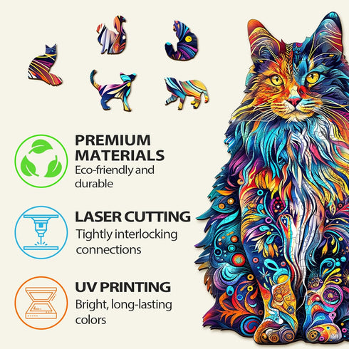 Wooden Puzzles for Adults: Cat Puzzles, 220 Pieces Fun Kitten Shaped Wood Puzzles - Christmas Halloween Gifts